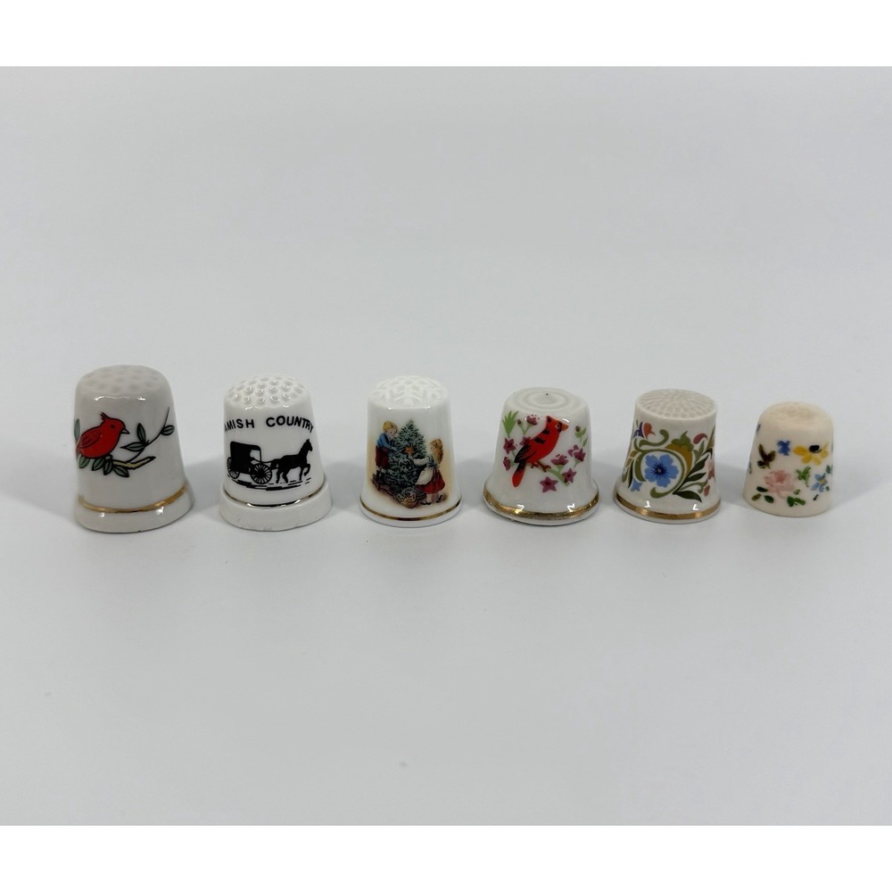 Porcelain Sewing Thimbles Lot of 6 Decorative Collectible Designs